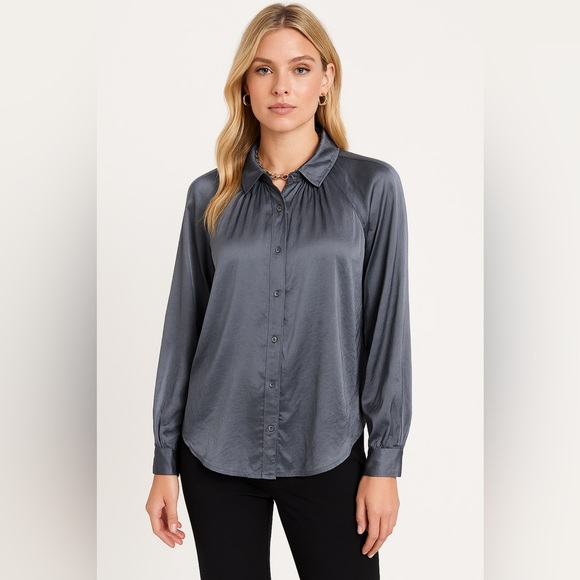 Anthropologie BELLA DAHL Storm Grey Button
Down Shirt Oversized Top Blouse - Picture 1 of 9